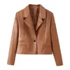 Otoño e Invierno 2025 Nueva Moda Callejera Europea y Americana para Mujer Chaqueta Corta de Cuero con Solapa W017 349