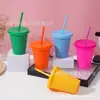 Taza de Plástico PP de una Sola Capa, Color Sólido, Gran Capacidad de 16 oz, con Popote, Taza de Agua de Moda Transfronteriza, Personalizable con Logo