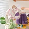 Traje de Verano 2025 para Niños, Estilo Inglés, Cuello Redondo, Rayas Verticales, Traje de Manga Corta de Moda para Bebé Niño