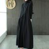 2023 Nuevo Otoño e Invierno Vestido Básico de Cuello Alto Holgado Talla Grande para Mujer Aspecto Artístico Adelgazante Retro Falda de Largo Medio de Manga Larga
