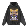 Sudadera con cuello redondo y estampado de dibujos animados, algodón de peso pesado, sudadera con capucha de corte holgado, inspirada en el anime, estilo high-street, top casual para el día a día, en stock