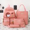 Nueva Mochila de Lona para Mujer Estilo Coreano Harajuku Gran Capacidad Set de Cinco Piezas Mochila para Estudiante de Secundaria Mochila Escolar para Estudiante Universitario