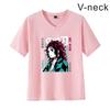 Transfronterizo Nuevo Demon Slayer Hoja Fantasma Animación Periférico Impreso Moda Mujer Cuello en V Manga Corta de Pareja