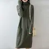 Vestido de punto de cuello alto 100% lana pura con bolsillos, extralargo, nuevo estilo otoño/invierno, casual holgado, suéter hasta la rodilla