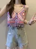 Crochê de Menina Quente Tailandesa Camisola de Malha Vazada Feminina de Verão Sexy Peça Externa Top Curto Sem Mangas Cardigã