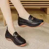 Mocasines de piel genuina para mujer, colección de primavera y otoño, estilo coreano, suela gruesa, tacón de cuña, cómodos para madres, zapatos casuales elegantes y versátiles