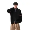 Cárdigan de punto retro estilo americano, suéter de bloque de color holgado de moda para hombre otoño/invierno, prenda exterior con cremallera, chaqueta casual