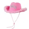 Sombrero de Mezclilla Rosa Deshilachado con Ribete de Terciopelo Disponible, Sombrero Rosa de Mezclilla con Forma de Fieltro Western