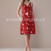 Vestido Nuevo de Modal Rayón para Mujer Primavera/Verano 2026 con Ribete de Encaje, Hombro Ancho, Cintura Estampada con Cordón, Bolsillo Doble