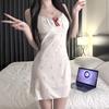 Camisola Floral Doce com Bojo, Decote em V Profundo Sexy de Seda Sintética para Dormir em Casa, Lingerie Erótica, Vestido Bodycon Sexy Pura Desejo