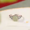 Yuebao Joyería Jade Hetian Natural Plata de Ley S925 Jade Agua Clara Lazo Perla Redonda Anillo Ajustable Artístico Retro