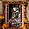 Nueva cubierta de puerta de Halloween sangrienta de terror transfronteriza decoración festiva tela de fondo arreglo del festival de fantasmas cortina de puerta de poliéster tela colgante bandera