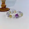 Pulsera de Cristal con Diseño de Amatista Natural Brasileña de Grado Coleccionable, Azeztulita Amarilla y Cristal Blanco