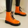 Botas de Equitação Femininas Tamanho 35-48 Outono e Inverno, Botas de Couro de Cano Curto Tamanho Grande Cruzadas, Bico Redondo Sola Grossa Estilo Europeu e Americano Botas Femininas Impermeáveis Plataforma