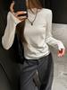 Camiseta Básica de Alto Gama de Nicho para Mujer con Cuello Alto, Camiseta de Manga Larga de Hilo de Alto Rendimiento en el Hombro Derecho, Corte Ajustado y Ropa Interior