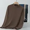 Camiseta de Manga Larga Pesada Estilo Americano de Algodón Puro para Hombre de 260g, Camiseta Básica de Cuello Semialto, Camiseta Interior 100% Algodón, Top de Cuello Medio