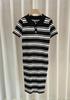 Saia de Tricô Soltinha Doce Estilo Coreano Retrô Listras Retas de Tricô Vestido com Gola Polo Tendência de Verão Feminina