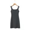Vestido Largo de Punto Runqi Talla Grande Cuello Cuadrado Cintura Abotonada Tirantes de Punto 8870 Nuevo Vestido Chaleco Largo Estilo Francés para Mujer