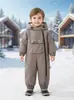 En stock traje de esquí con capucha forrado de forro polar engrosado traje de una pieza para niños ropa de trabajo nuevo traje de gateo de invierno para bebé venta al por mayor