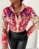 Camisa de manga larga para mujer de comercio exterior europeo y americano, top para primavera y otoño con solapa de pico, botones, camisa estampada Mujeres