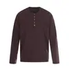 Camiseta Henley de Meio Botão com Manga Longa Rumei Estilo Relaxado e Preguiçoso Americano para Homens, Nova Camisa Básica com Textura Listrada de Primavera