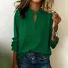 Estilo de comercio exterior independiente de Amazon, cuello de camisa simple, top de moda europeo y americano para mujer, cuello en V, manga larga, casual y elegante