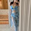 Nuevo Traje de Baño Bikini para Mujer, Top de Tubo Retro Mariposa, Falda Larga de Verano, Deseo Puro, Cintura Ajustada, Set de Tres Piezas Dividido Adelgazante
