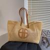 Bolsa de palha grande capacidade para férias de verão à beira-mar, bolsa tote simples feminina, bolsa de mão estilo ocidental com cores contrastantes 2023