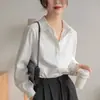 Camisa Blanca de Manga Larga para Primavera y Otoño 2025 para Mujer, Diseño Niche Holgado Casual Antiarrugas, Blusa con Caída
