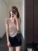 Camiseta Francesa de Manga Acampanada con Cuello en V, Corte Holgado, Ceñida a la Cintura, Adelgazante para Mujer, Manga Corta, Nuevo Modelo Verano 2026 H052321