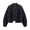 Chaqueta Corta de Cuero para Mujer, Nuevo Estilo Coreano de Primavera y Otoño, Holgada Casual Moderna Estilo Retro de Hong Kong Chaqueta de Motociclista Pu