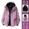 Conjunto de Duas Peças Feminino Três em Um à Prova de Vento Impermeável com Enchimento de Penas Jaqueta para Casal Outono Inverno Uso Externo Montanhismo