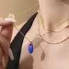 Colar com Pingente Oval Esmaltado Omaca Aço Inoxidável Ouro 18K Novo Colorido Retentor de Cor Joia da Moda para Mulheres
