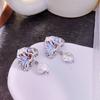 Pendientes de plata S925 con forma de abanico y hojas retro de mediados de la antigüedad, estilo francés, ligeros, de lujo, de nicho, con perlas de alta calidad.
