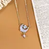 Collar Colgante de Estrella y Luna de Cristal Natural Plata de Ley S925 para Mujer con Acabado de Alta Gama Cadena para Clavícula de Granate Topacio Peridoto