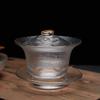 Juego de Té Kung Fu de Vidrio Resistente al Calor Totalmente Hecho a Mano Estilo Japonés Tazón de Tres Piezas con Tapa Cafetera de Té Mandarina Verde Pequeña Taza de Té para Ceremonia de Té con Tapa