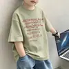 Camiseta de Verano Nueva y Elegante para Niños con Estampado de Letras, Algodón Puro Fino, Manga Corta, Holgada, Estilo Coreano para Niños Pequeños y Mayores