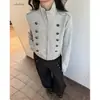 Chaqueta de estilo nuevo 2026 con cuello alto, doble botonadura, cremallera tipo Napoleón, chaqueta corta retro unisex con botones metálicos