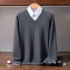 Suéter Masculino de Caxemira Gola V Pulôver para Negócios Malha Casual Camisa Base Básica 2026 Outono/Inverno Novo Suéter Quente
