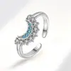 Anel Vintage Europeu e Americano Transfronteiriço com Design Único Apresentando Sol e Lua Brilhando Juntos, Anel Aberto Empilhável Feminino com Diamantes