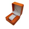 Caja de reloj de cuero PU al por mayor de fábrica, lote pequeño, logotipo y texto en bronceado, embalaje de almacenamiento de relojes, caja de regalo