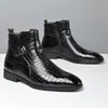 Botas de Cuero con Patrón de Cocodrilo para Hombre Tallas Grandes Estilo Británico de Caña Alta Botines con Hebilla de Cuero Formal de Negocios Zapatos Casuales para Hombre