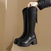 Botas Femininas de Cano Alto 2026 Outono Novo Estilo Solado Grosso Emagrecedoras para Pernas Grossas Botas de Cavaleiro com Veludo Interior Botas de Cano Alto para Pessoas Baixas Botas Longas