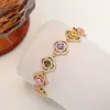 Pulsera de Zirconia Colorida de Moda Europea Americana Cross Más Vendida para Mujer, Lujo Ligero, Diseño de Flor, Cobre Puro, No se Desvanece, Joyería de Mano