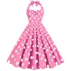 C Abastecimiento transfronterizo vestido retro estilo Hepburn de los años 50-60 con cuello halter, lunares, entallado y falda acampanada