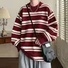 Nuevo suéter de rayas retro para pareja transfronteriza, estilo suelto y relajado para hombre, top de punto de cuello redondo, con bloques de color, suave y cómodo, moderno