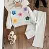 Conjunto de Sudadera Bordada de Otoño Nueva Coreana para Niñas, Pantalones Acampanados Sueltos Cómodos Casuales, Atuendo Moderno para Niños