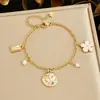 Pulseira Criativa Multielementos para Mulheres Cor de Esmalte Gotejante Pintura Quadrada Pedras Strass Aço Inoxidável Banhado a Ouro Formato de Flor Temperamento Joia de Mão