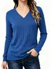 Amazon 2025 Primavera y Otoño Transfronterizo Suéter Casual Versátil de Manga Larga de Color Sólido con Cuello en V y Costilla Cepillada para Mujer