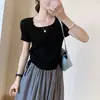 Camiseta Cuadrada de Manga Corta Estilo Simple con Cordones a Ambos Lados, Nueva Versión Coreana Verano 2026, Top de Color Sólido Casual y Elegante